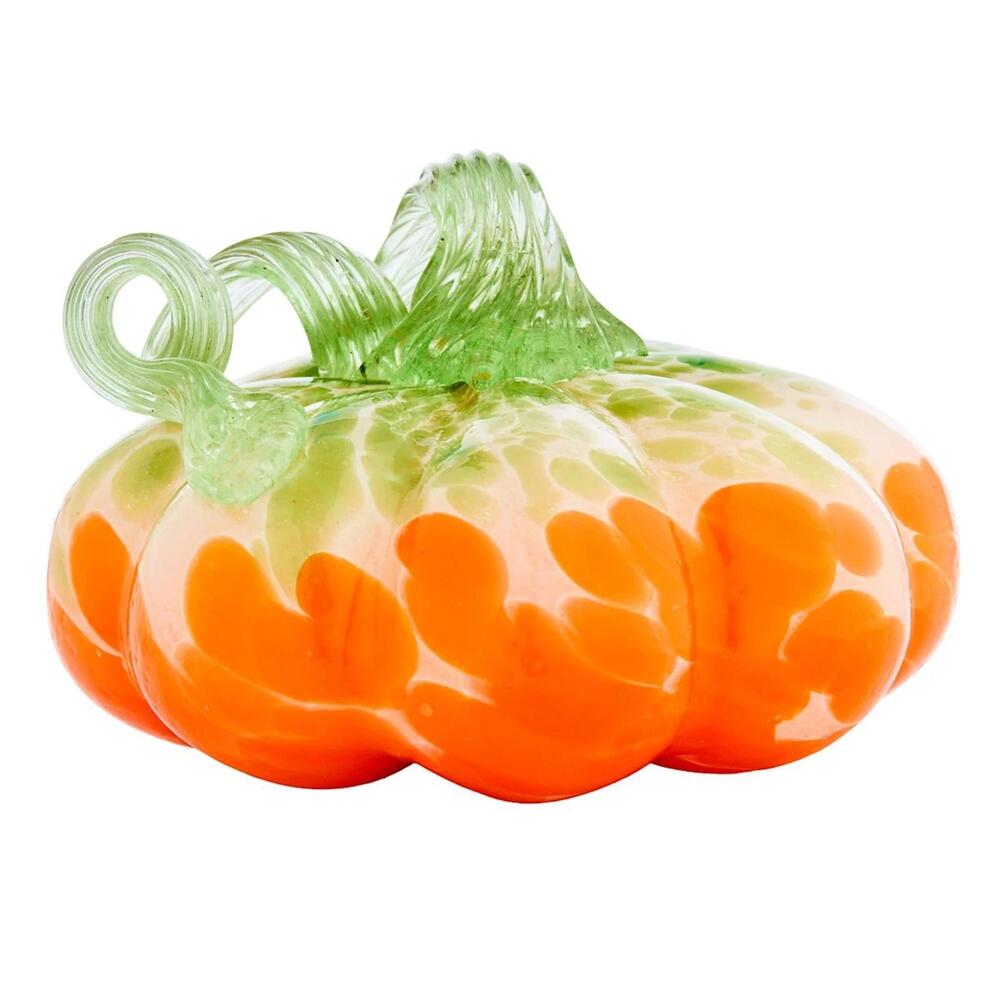 Art Glass Pumpkin Figurine Hand Blown Orange Green Mottled Fall Decor - Picture 5 of 5